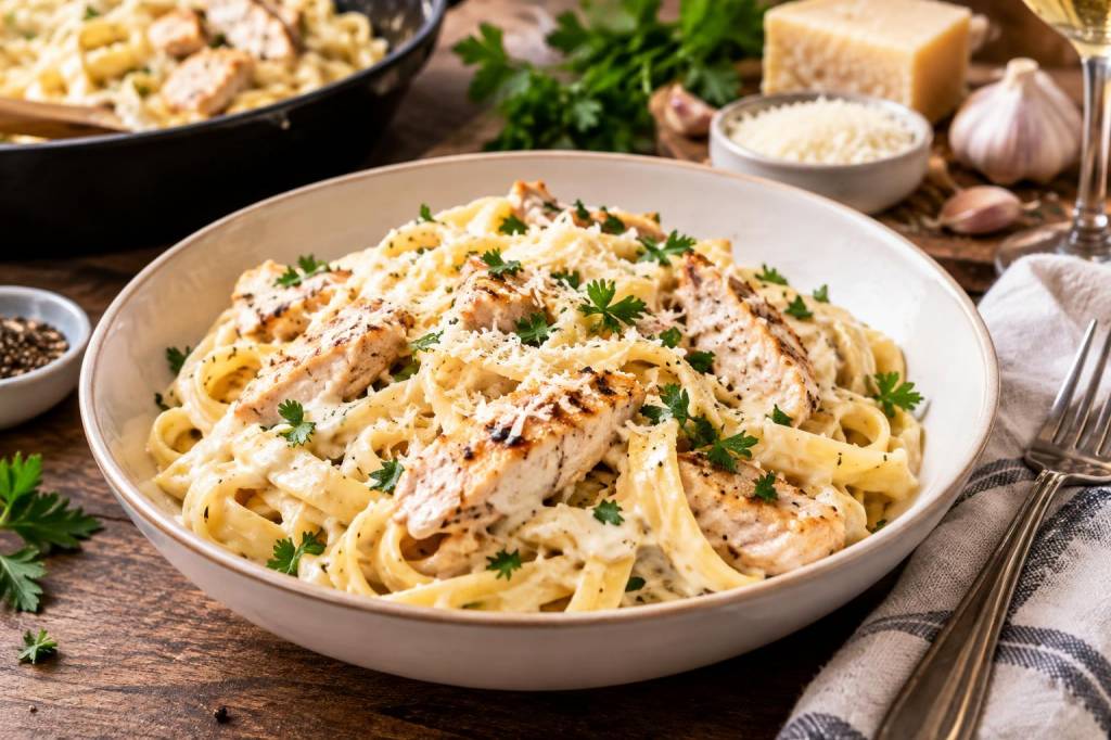 Recette crémeuse de pâtes au poulet façon Alfredo pour un dîner gourmand