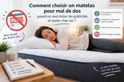 Comment choisir un matelas pour mal de dos quand on veut éviter les publicités et tester chez soi